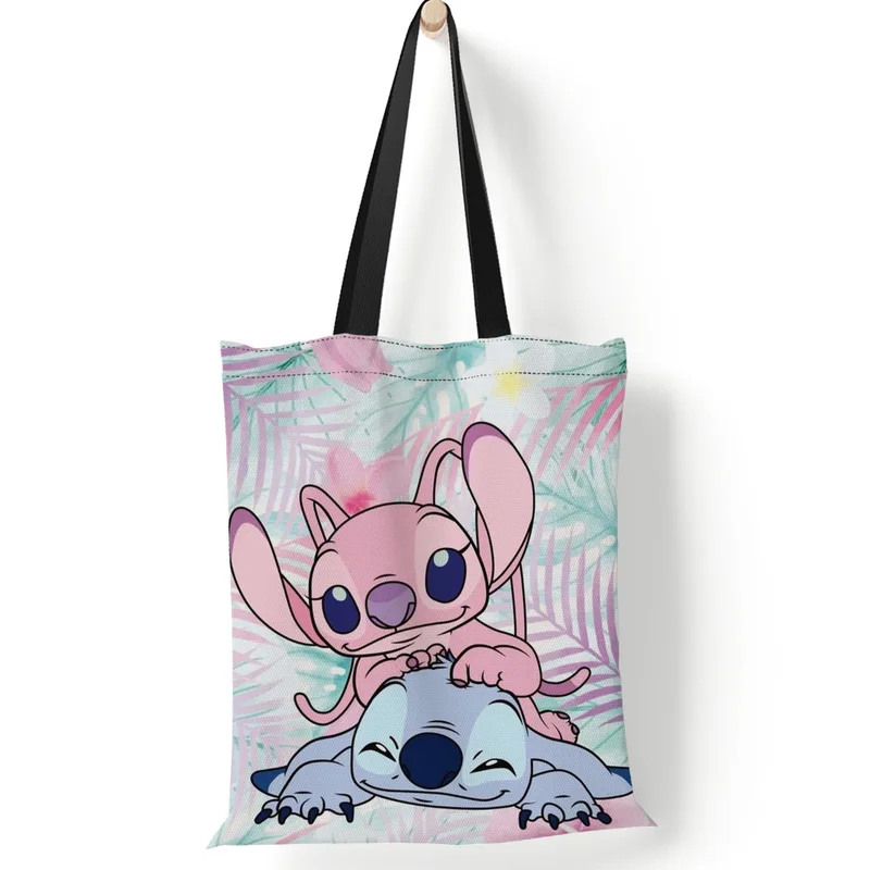 

Disney Lilo Stitch Series Multicolor Print Bag Girls Kawaii Cartoon Canvas Handbag Harajuku Single Shoulder Bag Shopping Bag