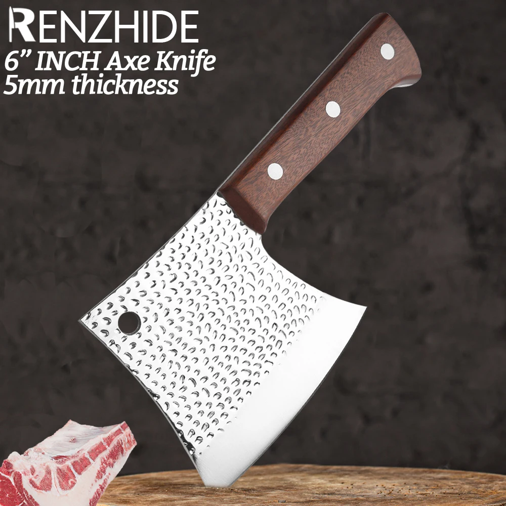 

RZD Camping Axe Chopping Cleaver Stainless Steel 6'' INCH Cutting Bone Hiking Butcher Firewood Garden Knife BBQ Outdoor Tool