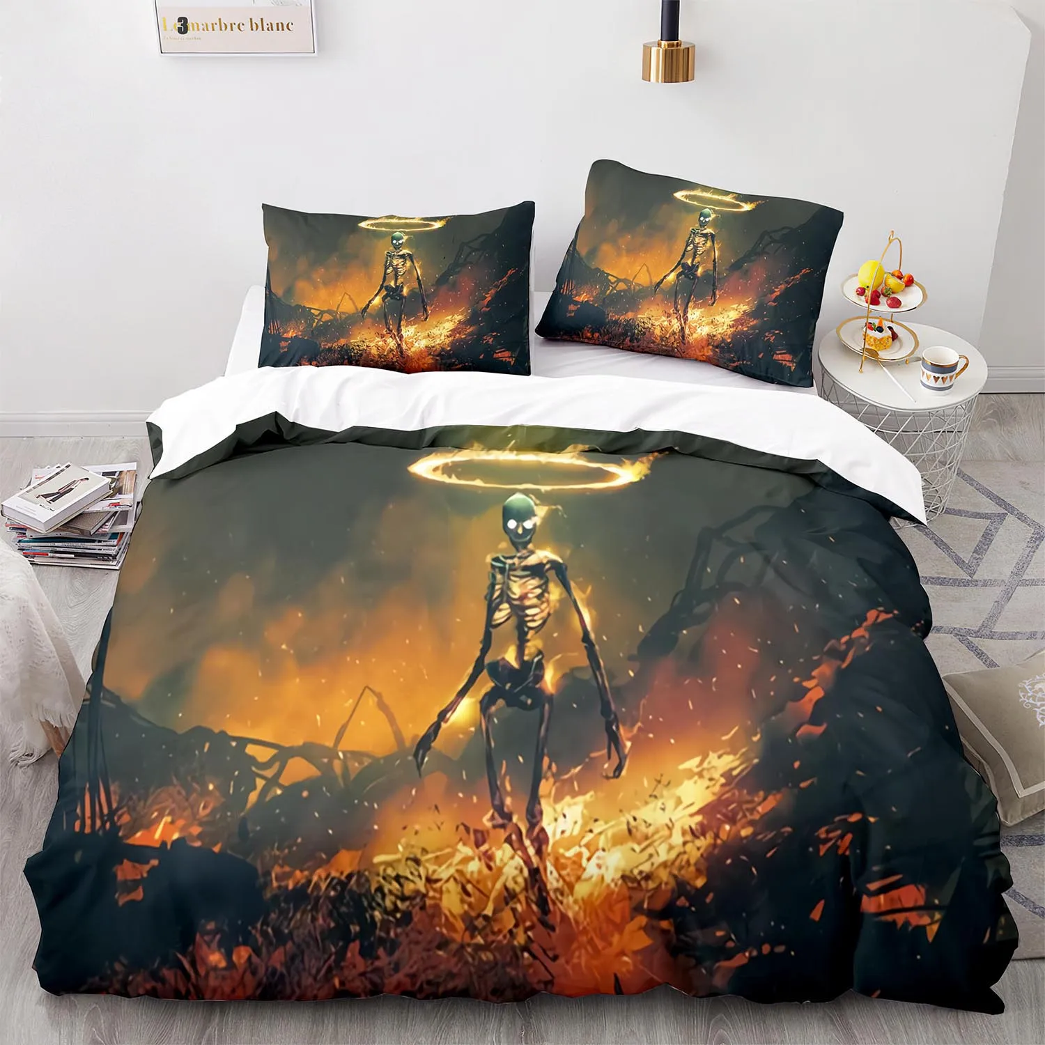 

Set Single Twin Full Queen King Size Black rose Bed Dark Skeleton Bedding Set Aldult Kid Bedroom Duvetcover Sets 3D Print 030