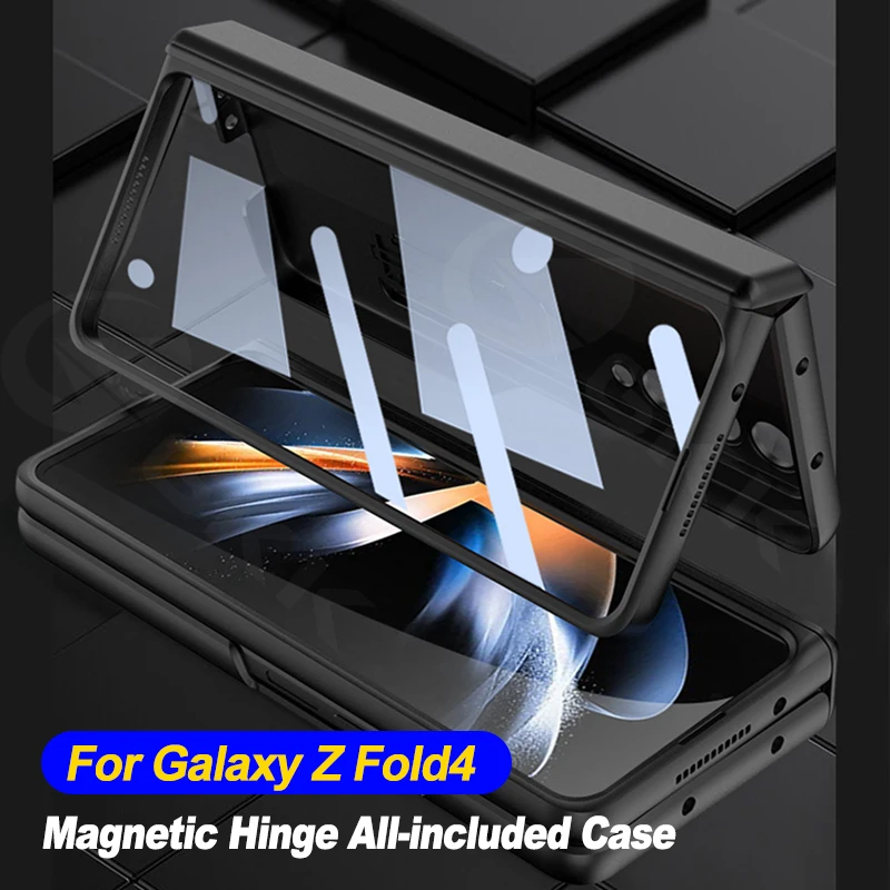 360 All-included Magnetic Hinge Case Cover For Samsung Galaxy Z Fold 4 Screen Glass Frame Holder Cover For Galaxy Z Fold4 3 Case