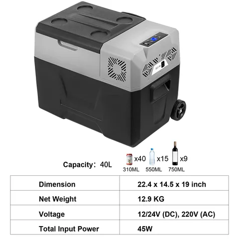 Автомобильный холодильник VEVOR, портативный компрессор, 30 л, 40 л, 50 л, с колесиком