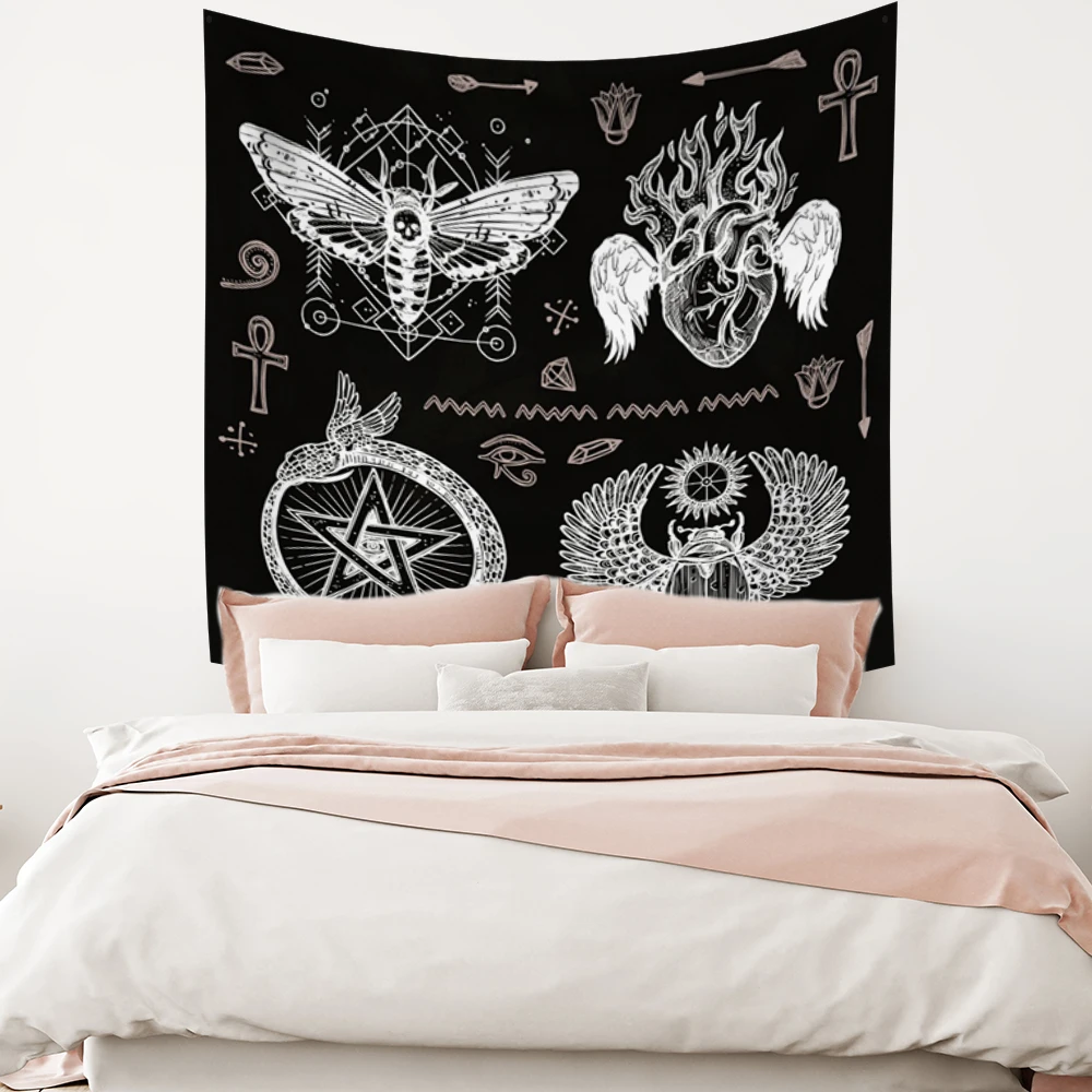 

Floral Insect Tarot Tapestry Trippy Witchcraft Divination Wall Hanging Hippie Aesthetic For Living Room Dorm Decor Yoga Blanket