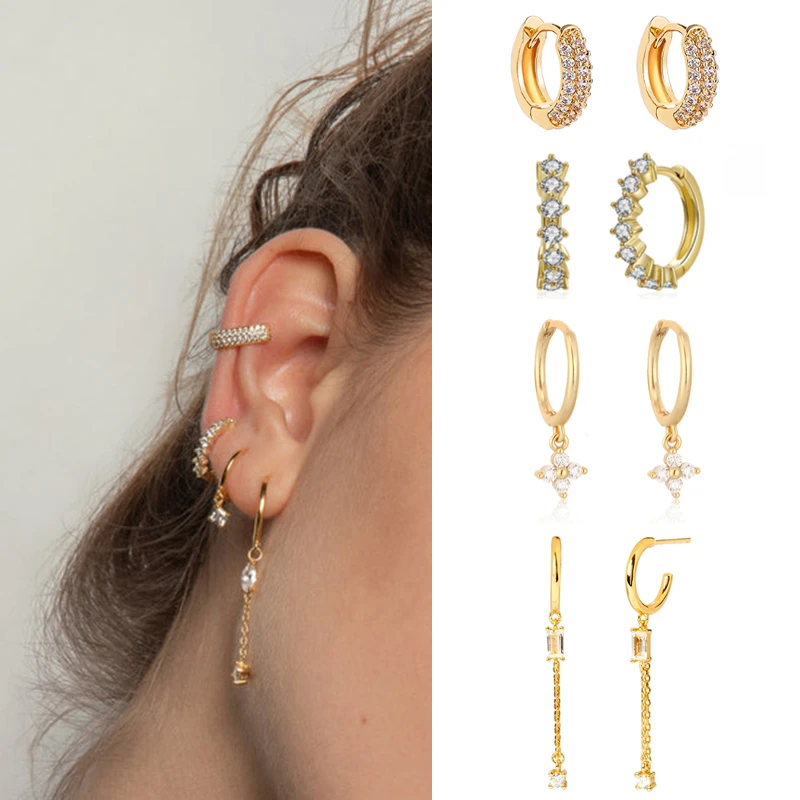 

Gold Filled Silver Color Hoop Earrings for Women Colorful Cz Zircon Piercing Dangle Unique Korean Jewelry Wholesale