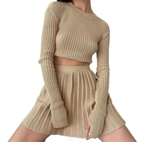 women two pieces sets long sleeve women cropped tops sweater mini skirt suits pure color womens pullovers tracksuits