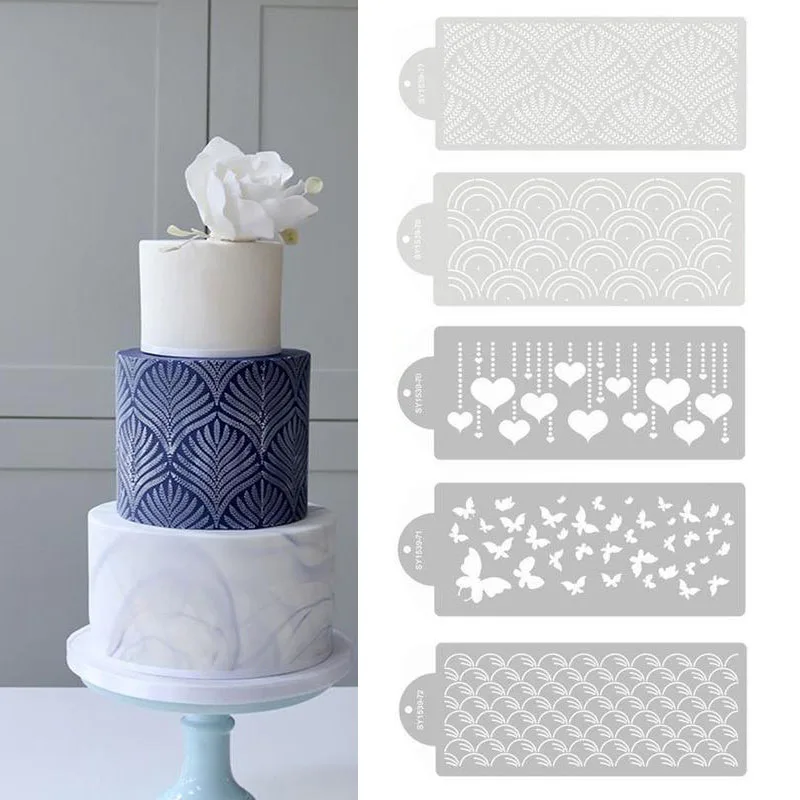 

DIY Fondant Cake Stencil Stamps Cake Lace Embossing for Decorating Tool Plastic Spray Mold Cookies Chocolate Drawing Painting
