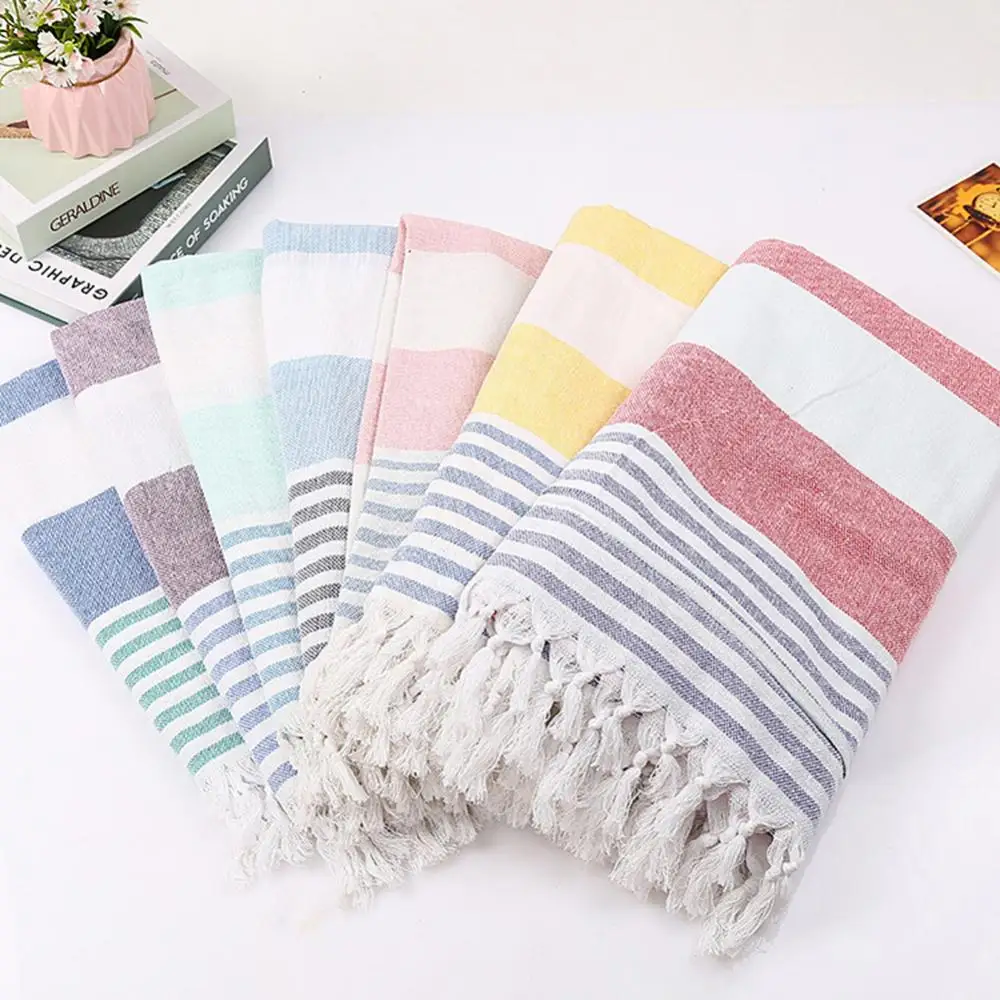 

Breathable Tassel Cotton Blanket Striped Bath Towel Beach Table Cloth Yoga Mat