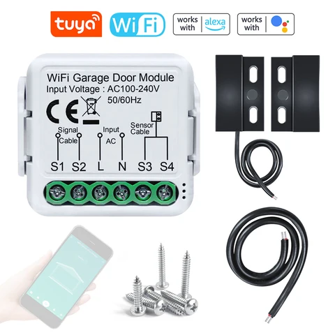 Модуль переключения двери гаража Tuya, Wi-Fi контроллер для открывания, дистанционное управление мобильным телефоном, бытовое Голосовое управление