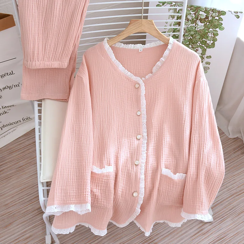 

Pure Cotton Casual Pajamas Women's Spring, Summer 2023 Pure Color Long-sleeved Household Clothes Two-piece Suit Women Pajamas