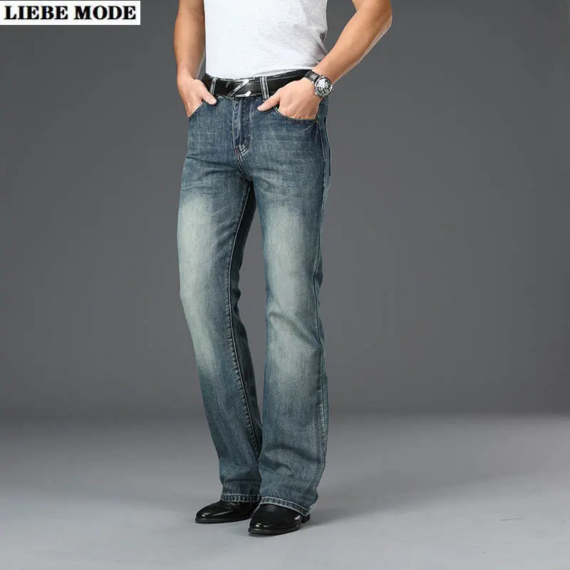 Fashion Men's Flare Jeans Trousers Cotton Straight Business Casual Bell Bottom Trousers Classic Style Jeans Denim Male Pants