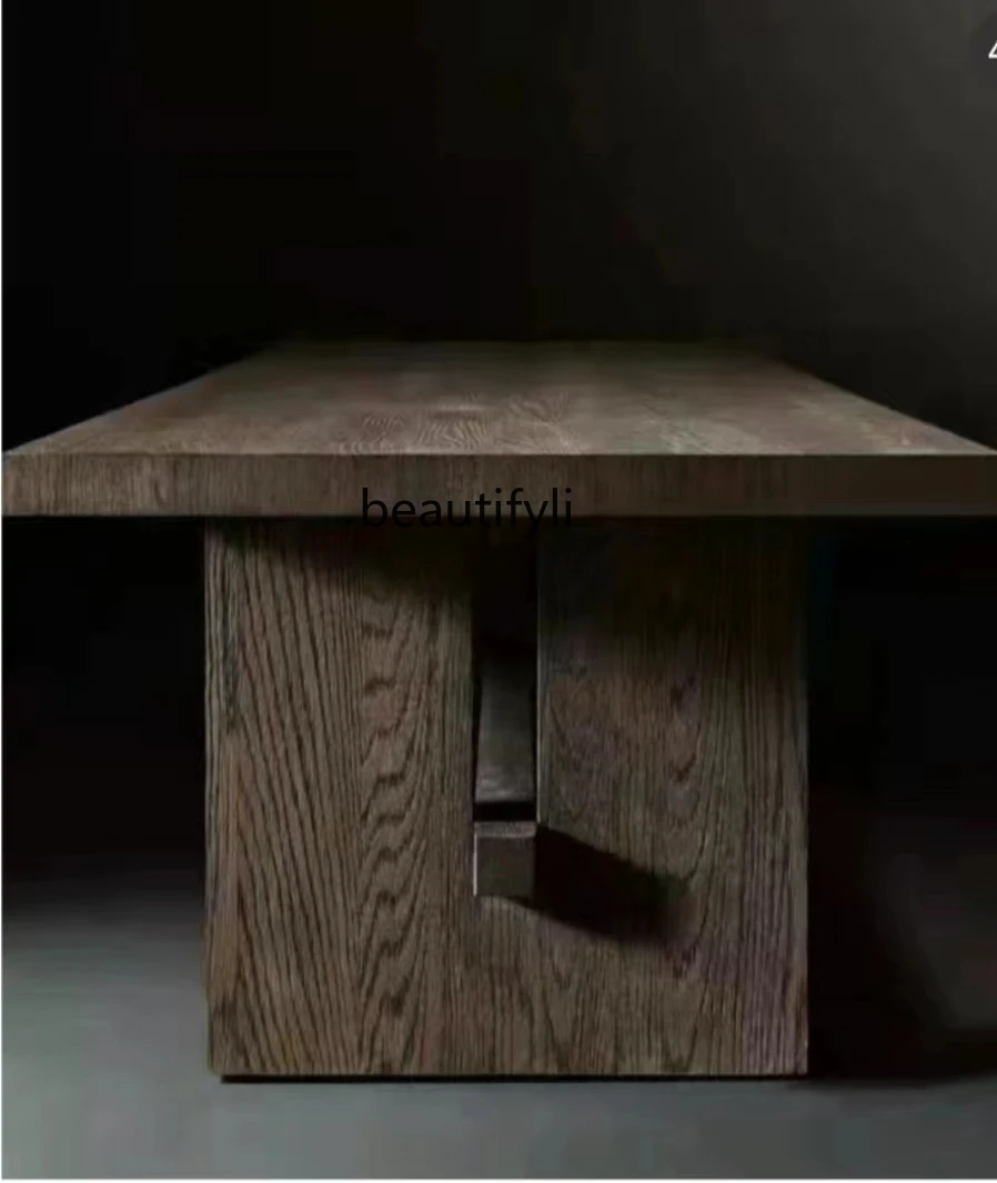 Обеденный стол из цельного дерева в стиле ретро Miji большой письменный