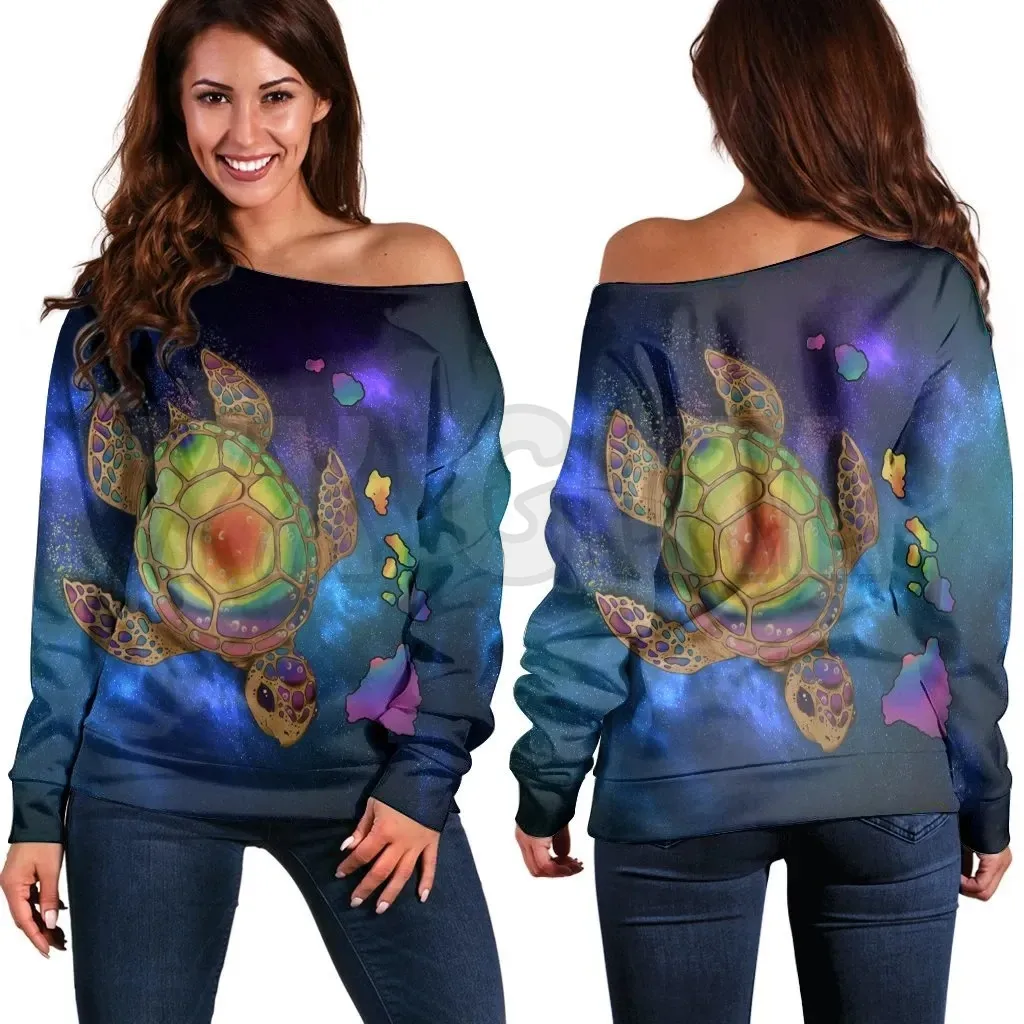 YX GIRL Hawaii Map Turtle Galaxy 3D Printed Novelty Women Casual Long Sleeve Sweater Pullover