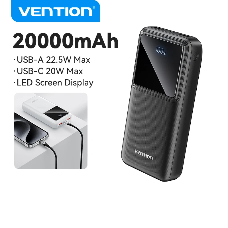 Фото Портативное зарядное устройство Vention 22,5 Вт с быстрой зарядкой 20000 мАч для iPhone 15 Pro Max Xiaomi, портативное зарядное устройство 10000 мАч №1