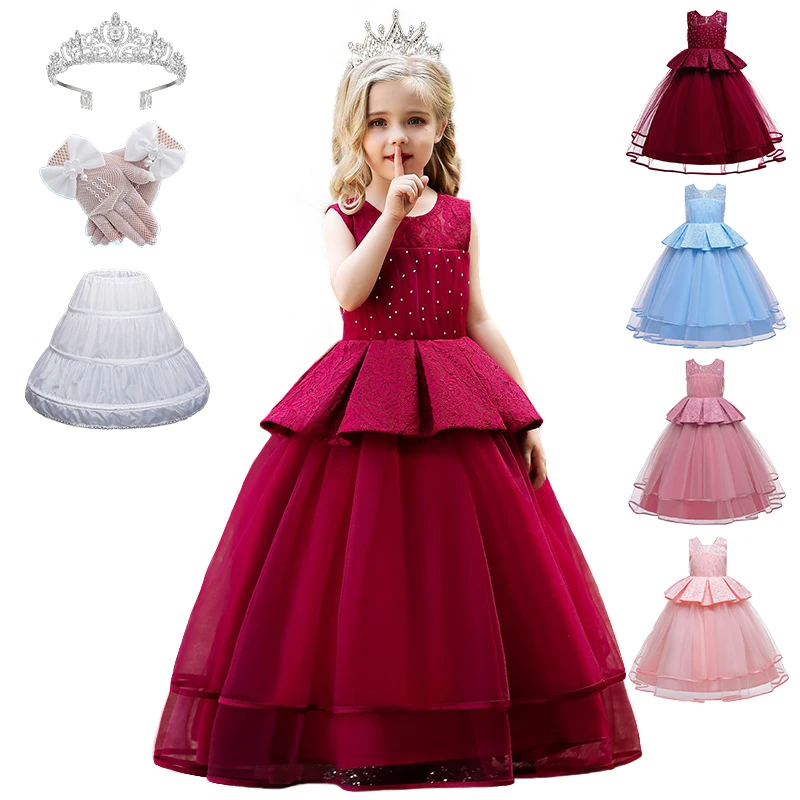 

Детское длинное кружевное платье без рукавов, на возраст 5-14 лет