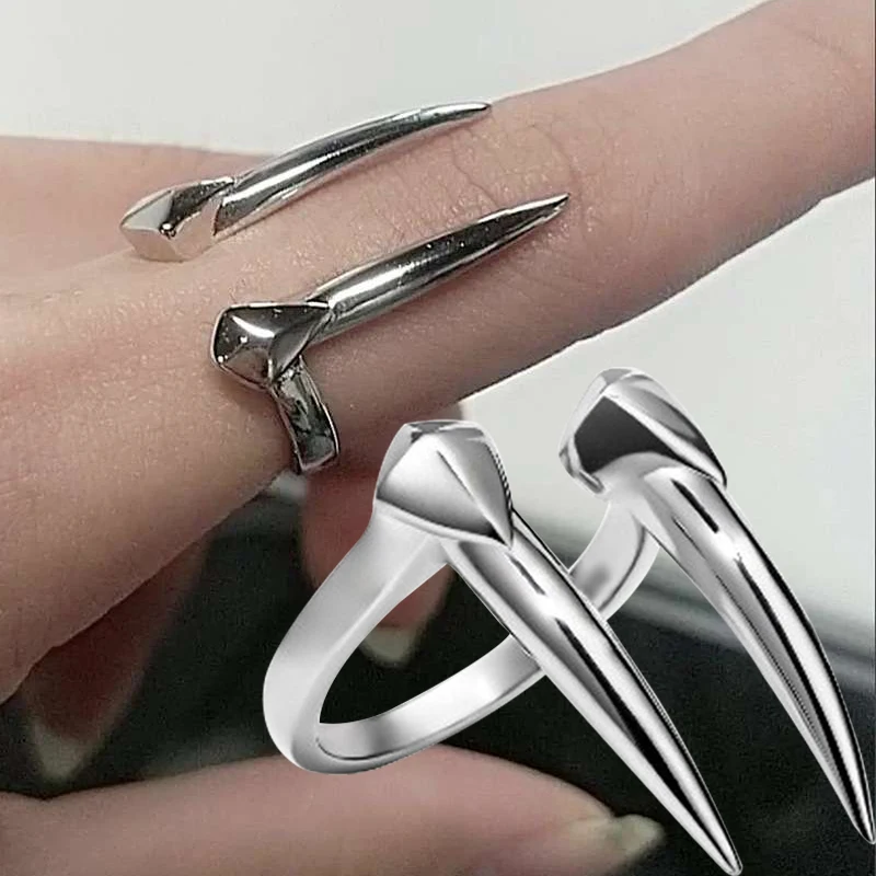 

2023 New Gothic Teeth Ring Metal Opening Rings Men and Women Vintage Fashion Geometric Silver Party Hip Hop Jewelry Accessories