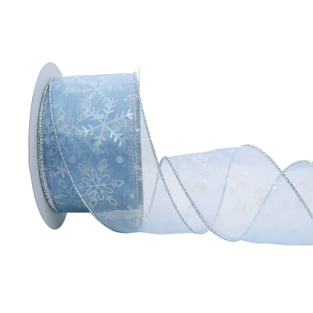 

5 10 25 Yards/Roll 63mm Shiny Blue Wired Edge Ribbon Printed Snow Organza Ribbons for Christmas Decor Gift wrap DIY Bow Crafts