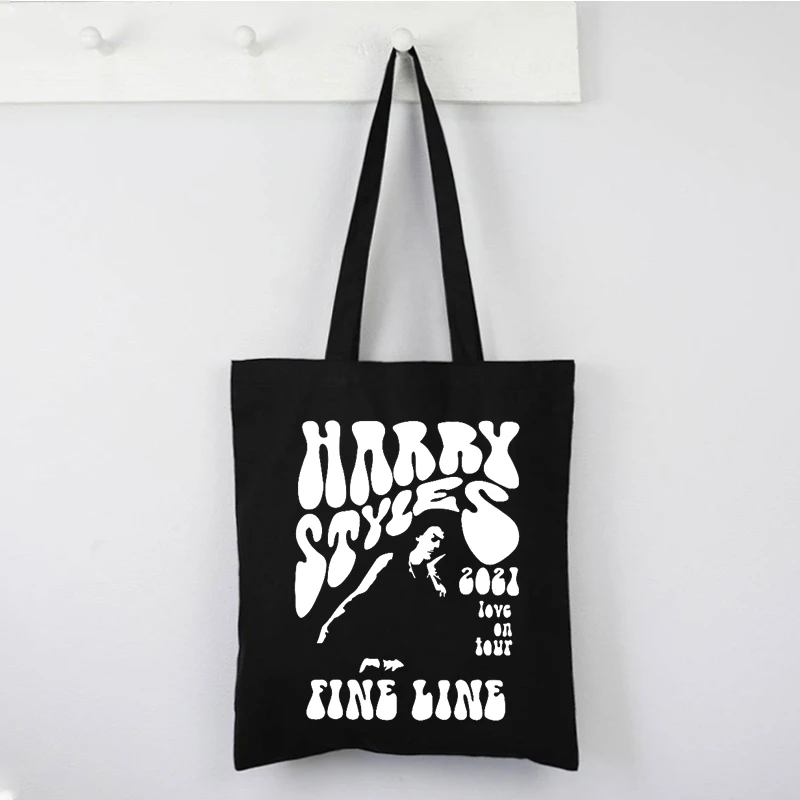 

Vintage Fine Line Black Print Women Shopping Canvas Bag Treat People with Kindness Eco Harajuku Shopper Bags Letter