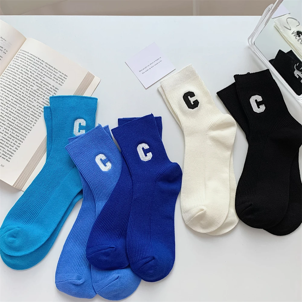 

Korean Fashion Capital C Printed Socks Woman Spring Autumn Candy Color Medium Tube Long Socks Cotton Stockings Gyaru Cute Socks