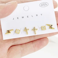 6 pcs fashion cubic zircon cross lighting stud earrings korea cute small stud earrings for women man jewelry gift