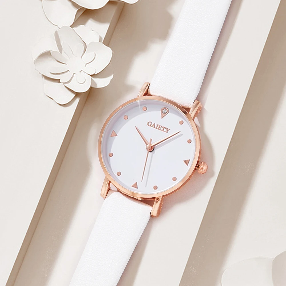 4 PCS Fashion Watch Set Women Necklace Earrings Bracelet Set Watches WristWatch White Leather Strap Ladies Quartz Watch