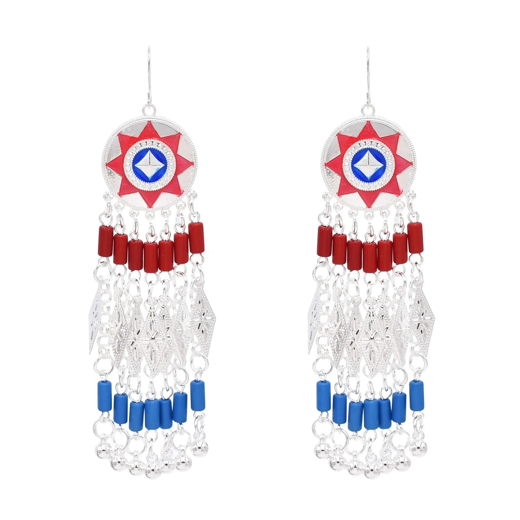 Серьги из этнических бусин с бахромой меньшинства длинные металлические