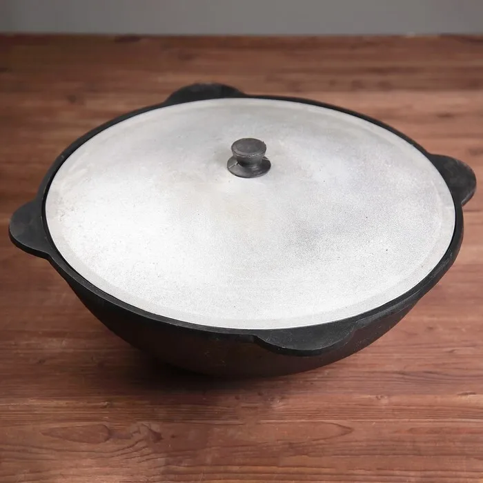 Чугунная кастрюля на 16 литров с плоским дном и крышкой из алюминия для кухни, дома, сервировки пищи, приготовления еды в столовой, кухонные инструменты.