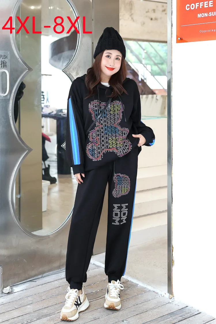 2022 Plus Size Women Clothing Autumn Winter 2 Piece Sets Outfits Oversized Loose Casual Sports Suit Long Pants And Jumper Hoodie
