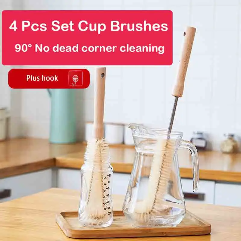 

4 PCS Brush for Bottles Cup Glass Cleaning Brush Gadgets Tools Kitchen Supplies Kettle L Shape Durable Household Cleaning