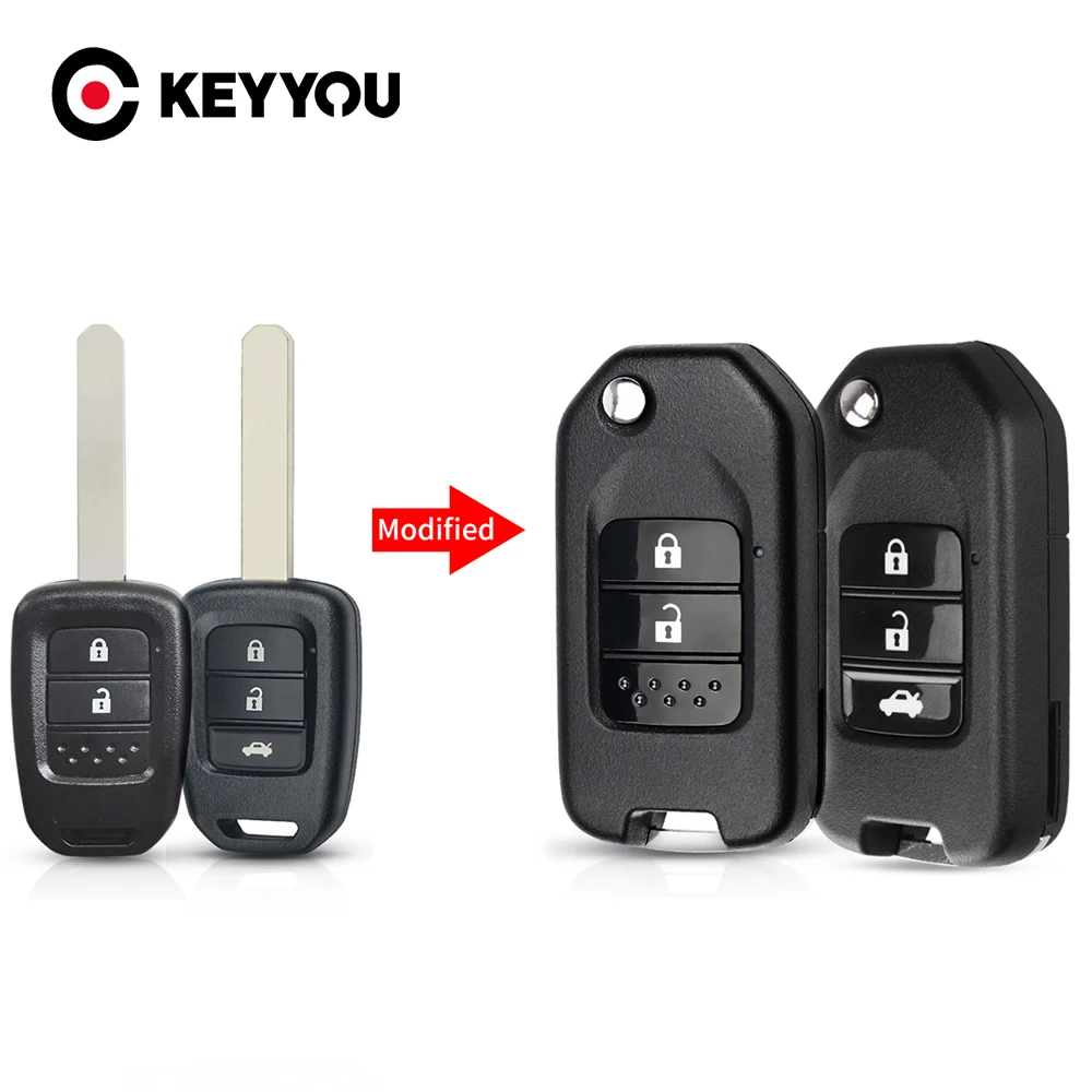 KEYYOU Upgrade Key 2/3 Buttons Folding Flip Remote Key Shell For Honda Accord CRV Civic City Fit XRV Vezel Uncut Cover Case