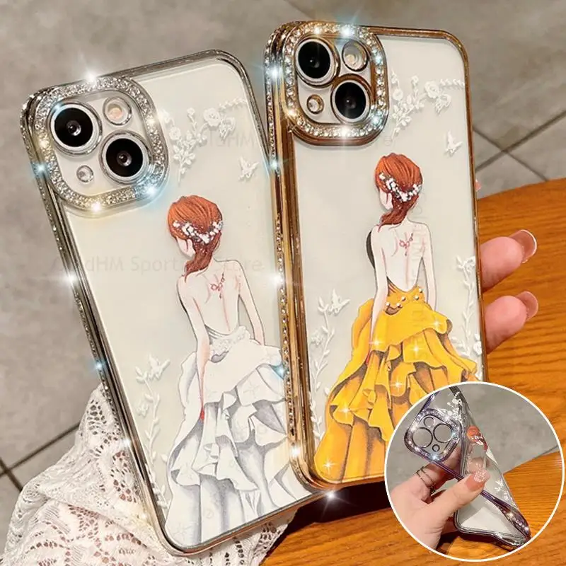 

Glitter Diamond Soft Case For iPhone 13 Pro Max 12 11 Pro XR X XS Max 7 8 Plus SE 2020 Camera Lens Protective Clear Laser Cover