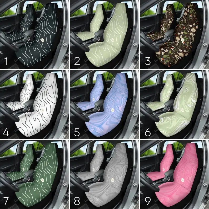 

Groovy Retro Boho Waves Cute Y2K Hippie Car Seat Covers for Vehicle for Women Set of 2