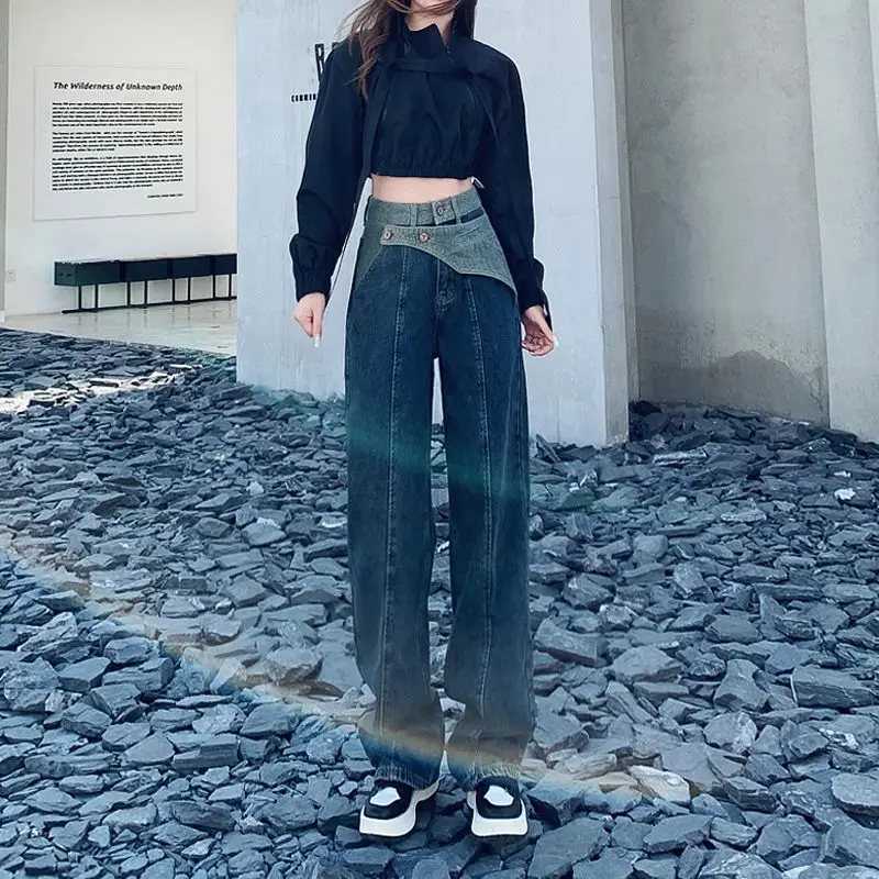 

Новые модные высококачественные дизайнерские джинсы с высокой талией, женские свободные прямые брюки с широкими штанинами, американские джинсовые брюки