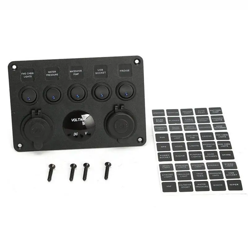 

5 Gang 12V 24V Inline Fuse Box LED car Rocker Switch Panel 2 USB Charger Socket Interior accessories for Car Boat Marine