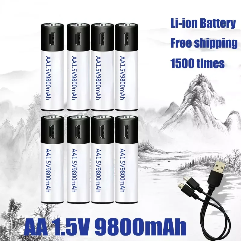 

High capacity 1.5V AA 9800 mWh USB rechargeable li-ion battery for remote control mouse small fan toy battery +