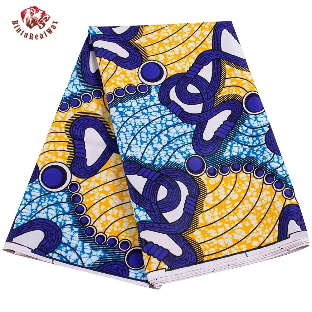 

BintaRealWax African Fabric Cotton Ankara Dresses Sewing Material Nigerian 6 Yards/Lot Royal Blue Lines Batik Fabrics PL394