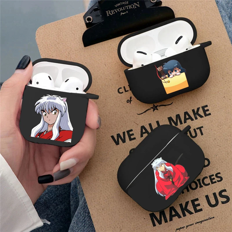 

Catoon Inuyasha Anime Soft silicone TPU Case For AirPods Pro2 1 2 3 Luxury Black Silicone Wireless Bluetooth Earphone Box Cover