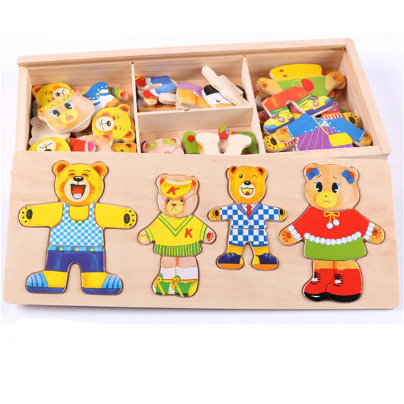 

Wooden Puzzle Set Baby Educational Toys Bear Changing Clothes Puzzles Kids Children's Wooden Toy Free Shipping
