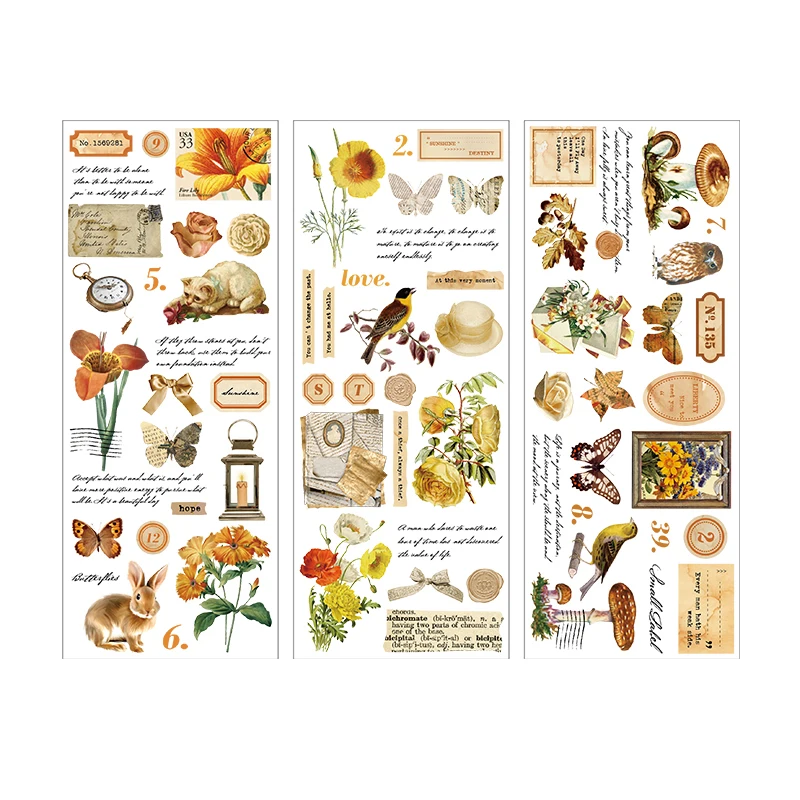 

3 sheets /pack Gothic Vintage Birds Flowers Plants and Arts Waterproof DIY Decorative Stickers