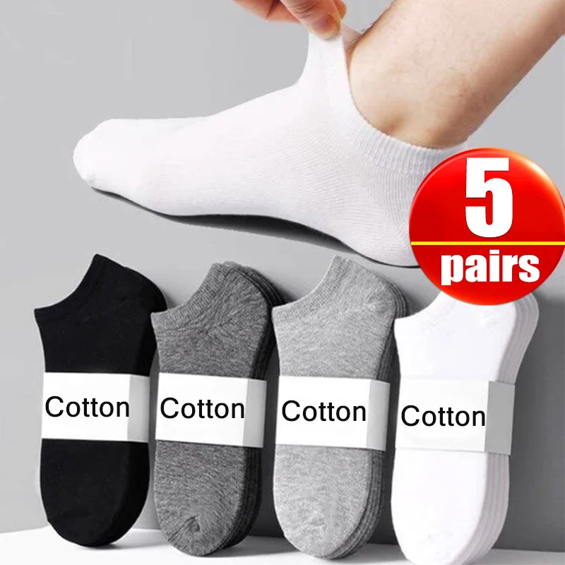 5pairs Low Cut Men's Socks Solid Color Black White Grey Breathable Cotton Sports Socks Male Summer Short Ankle Socks Women Men