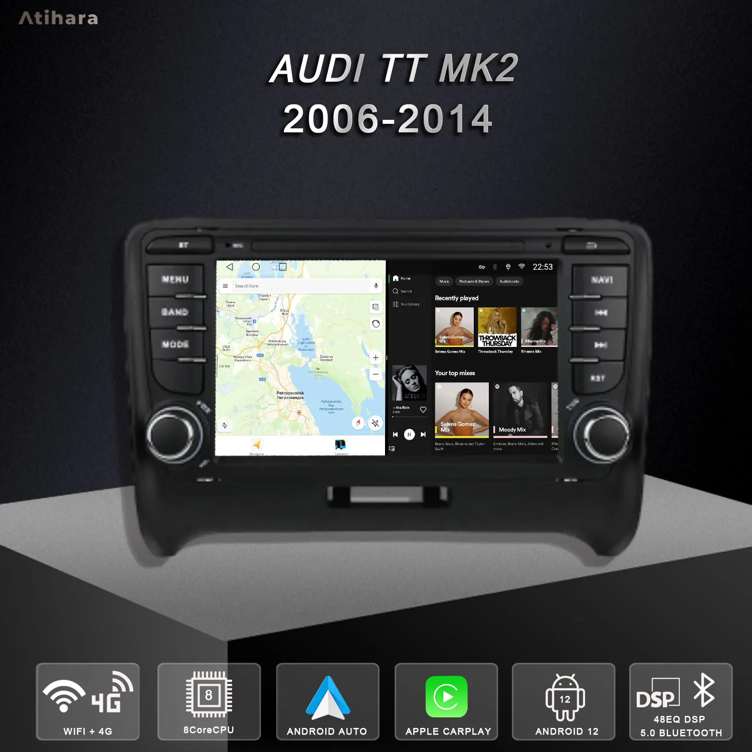 Atihara 7&quot Android Car Radio Carplay Auto For AUDI TT MK2 2006-2014 WIFI+4G GPS Stereo AM/FM RDS DSP Mirrorlink HD IPS Audio