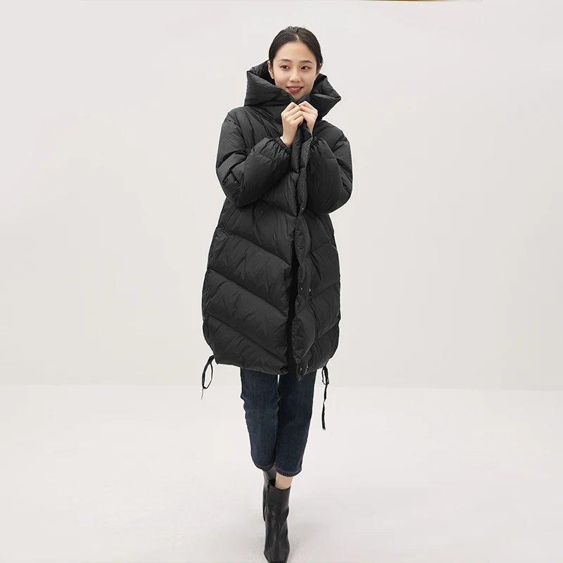 Witner Warm Coat Women  Puffer Jacket Women  90%  White Duck Down  Long  Streetwear  Covered Button  Wide-waisted