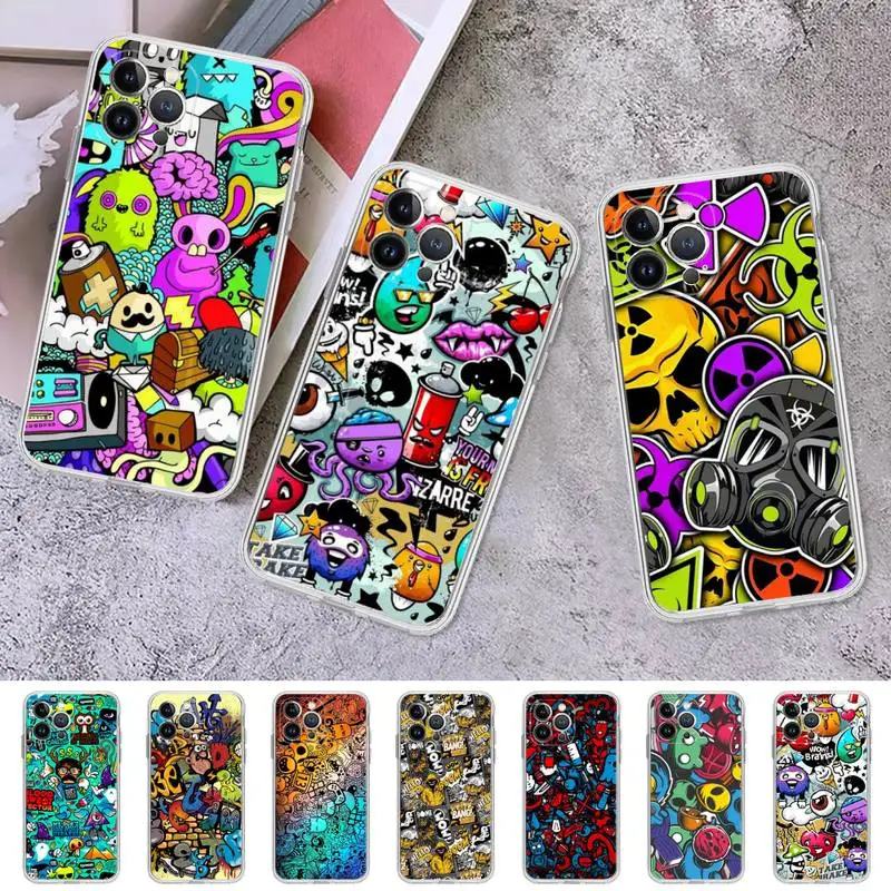 

RuiCaiCa Graffiti Sticker Bomb Phone Case For iPhone 8 7 6 6S Plus X SE 2020 XR XS 14 11 12 13 Mini Pro Max Mobile Case