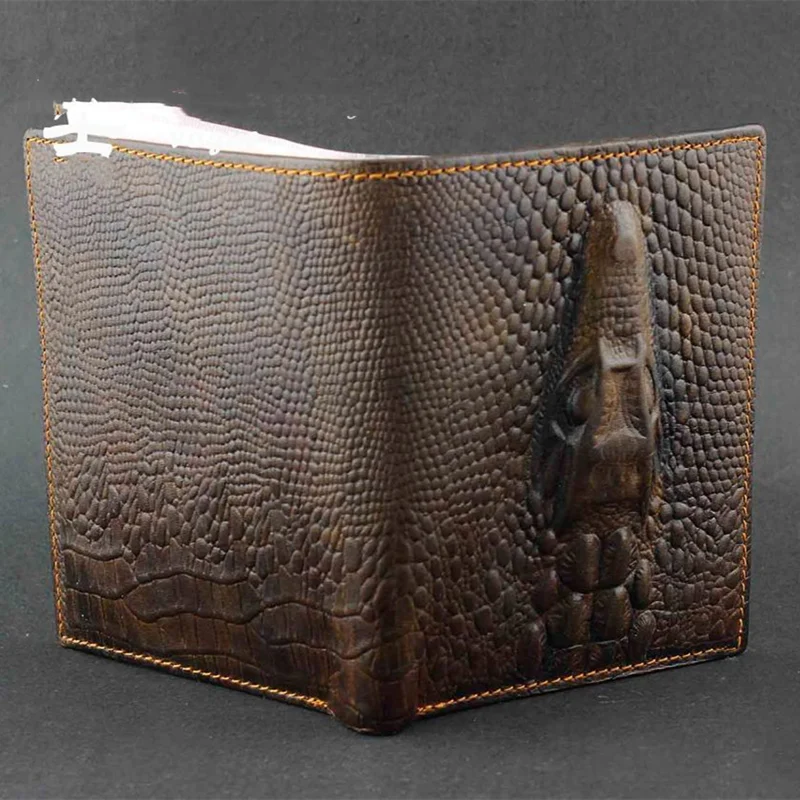Crocodile Pattern Retro Biker Wallet Genuine Leather Men's Leather Wallet Foldable Purse Male Handbags Card Bag