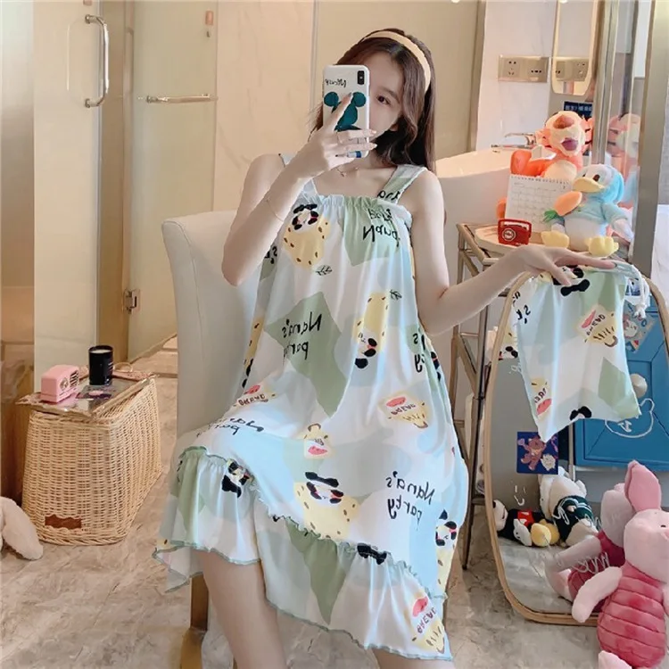 Summer Nightdress Cotton Nighty Sleep Shirt Plus Size Pijamas Pyjama Cute Cartoon Sleepwear For Women Nightgowns Dressing Gown