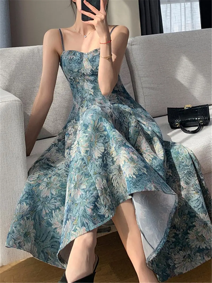 

Vintage Halter Beach Dress Women Elegant Summer 2023 New Fashion Casual Evening Ladies Vestidos Slim Female Sexy Holiday Clothes
