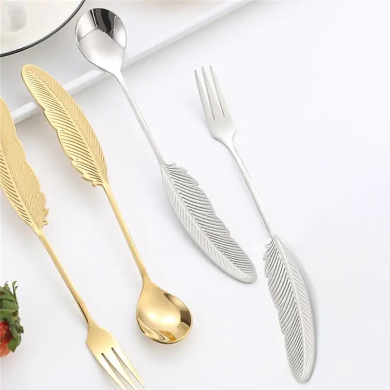 

Feather Handle Series Fork Spoon 304 Stainless Steel Thickened Ice Cream Spoon Coffee Spoon Creative Gift Spoon Set Non-magnetic