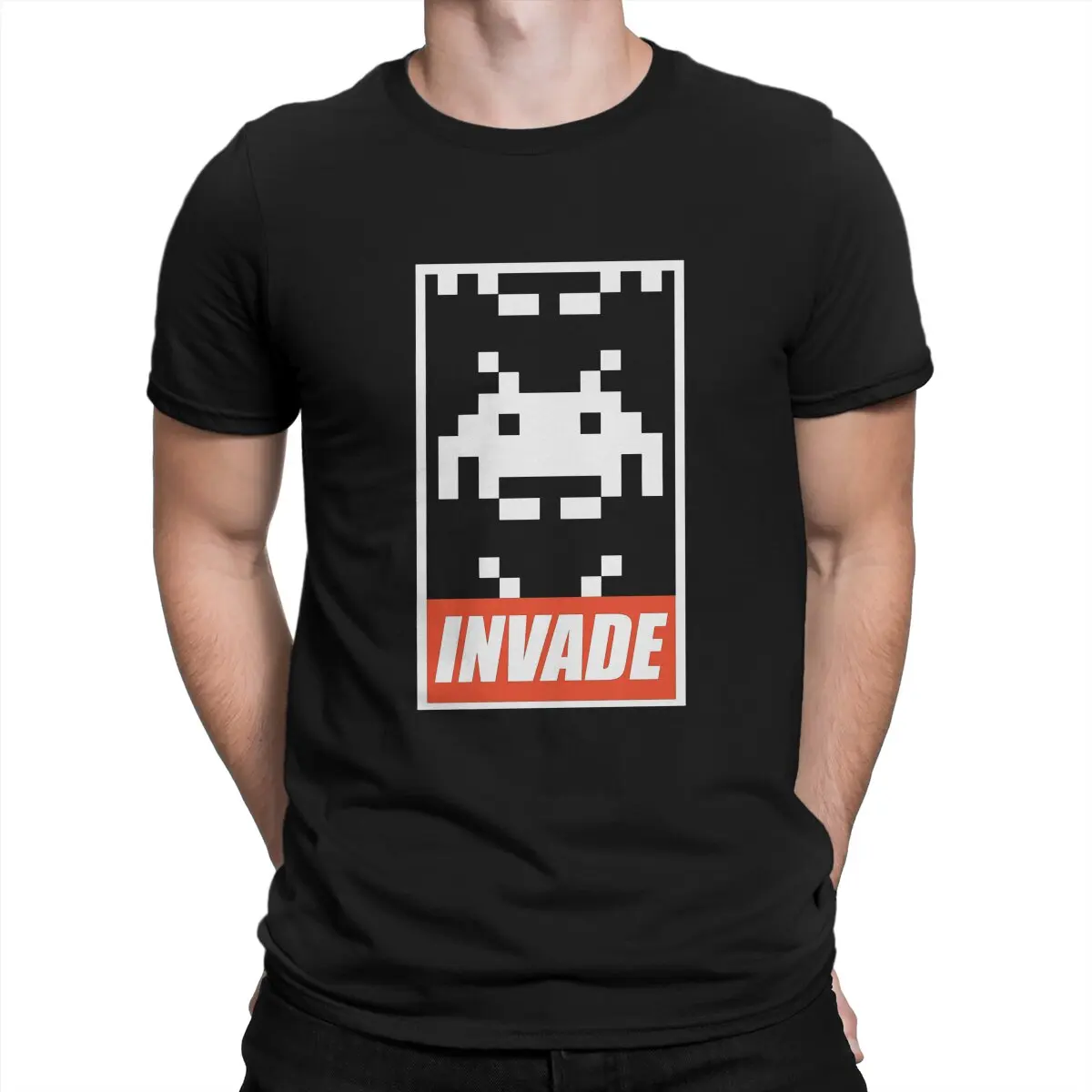 

Space Invaders Shooting Video Game Black & White Alien T Shirt Vintage Alternative Men's Tshirt O-Neck Men Clothing