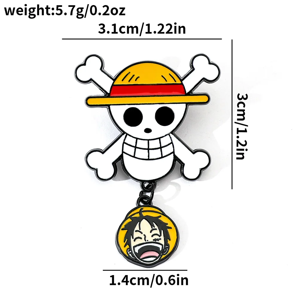 Фото Брошь-значок One Piece с Луффи и черепом, аниме-стиль, креативный дизайн, металлический, для уличной моды №2