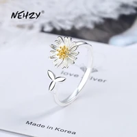 nehzy silver plating new womens fashion jewelry high quality chrysanthemum shaped open ring adjustable size