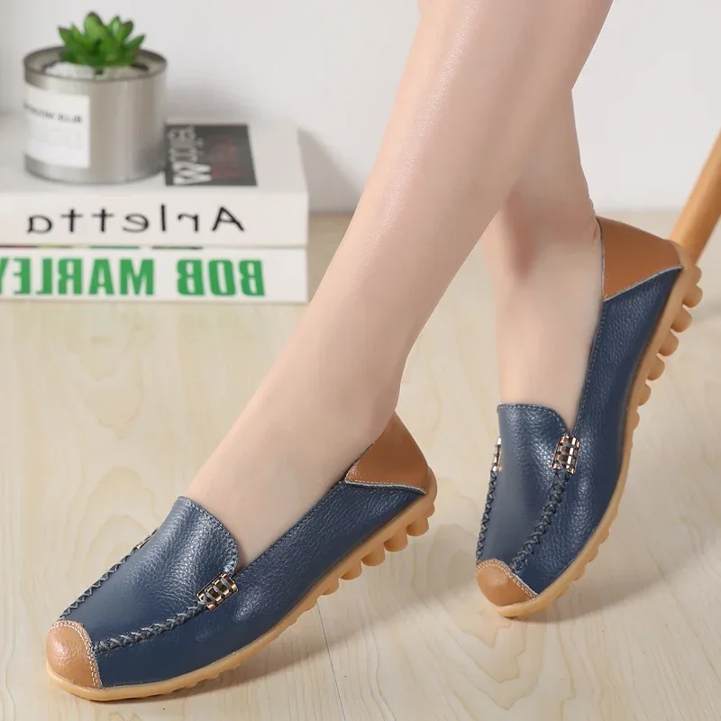 Кожаные лоферы женская обувь на плоской подошве Женская Большая