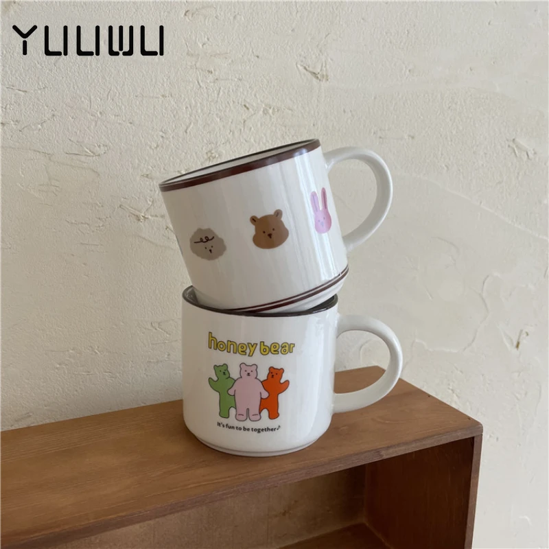 

Ins Wind Cartoon Bear Couple Mug Large Capacity Breakfast Ceramic Cup Water Cup Coffee Cup Korean Style Simple Ceramic Mug